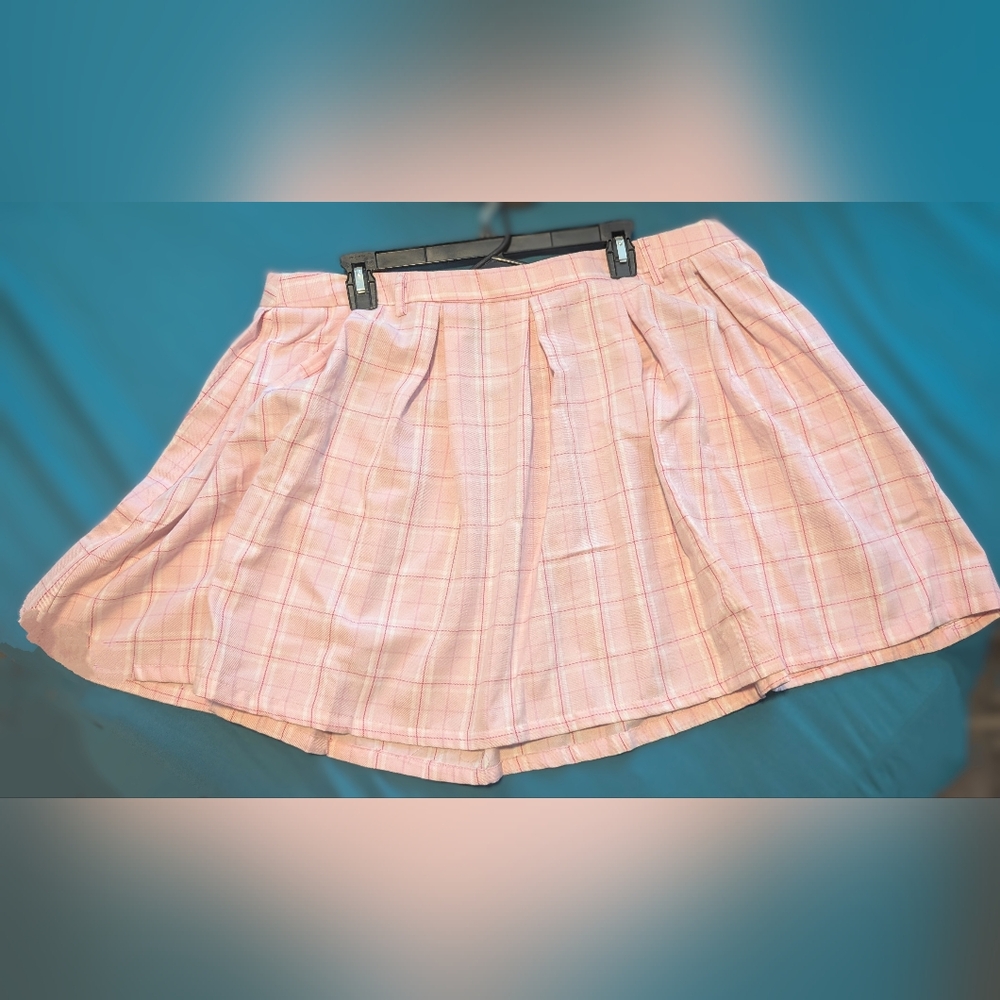 2X/3X Pink Plaid Skirt
